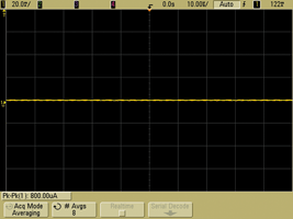 8x averaging mode – 800 &mu;A<sub>PP</sub> noise – Figure 1. There are a number of possible approaches to reduce a scope’s inherent vertical noise